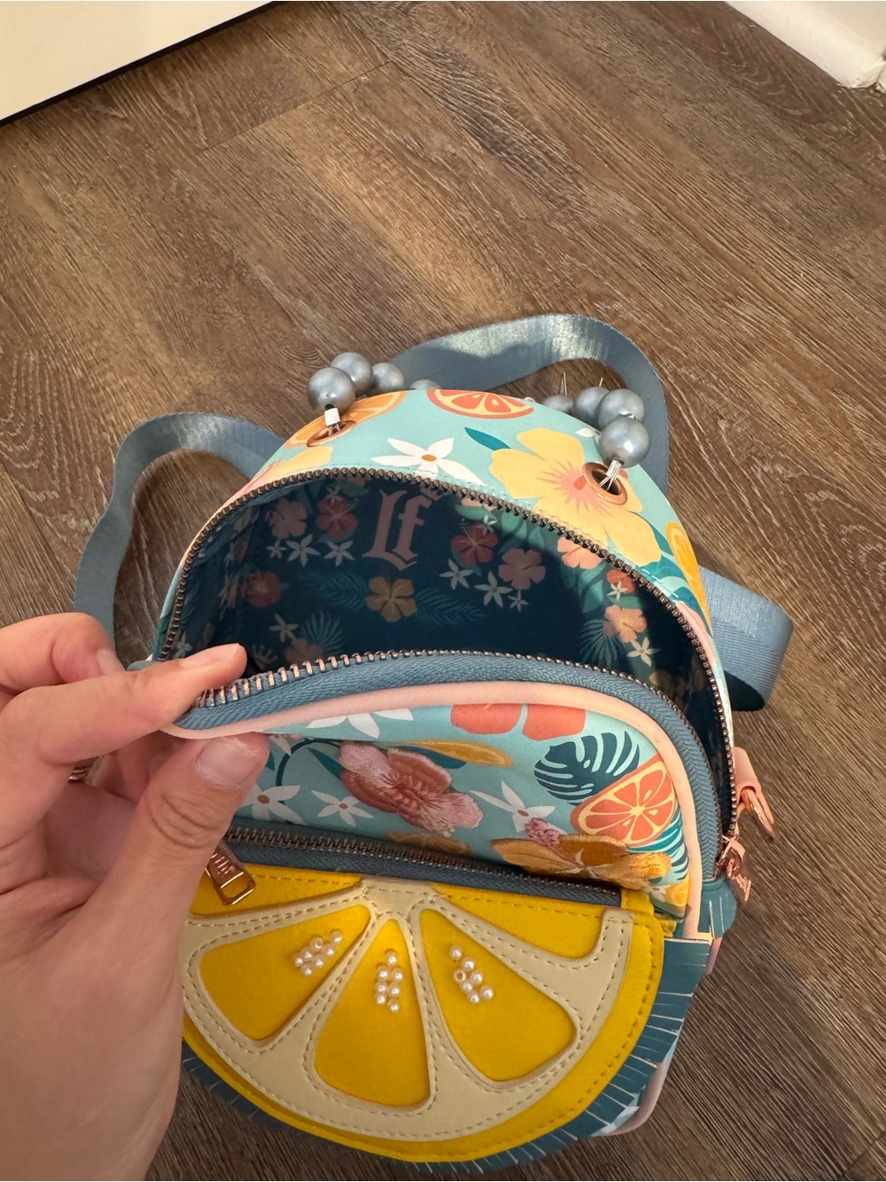 Loungefly Kids Floral Citrus Mini Backpack in Teal, Yellow & Pink - Picture 5 of 6